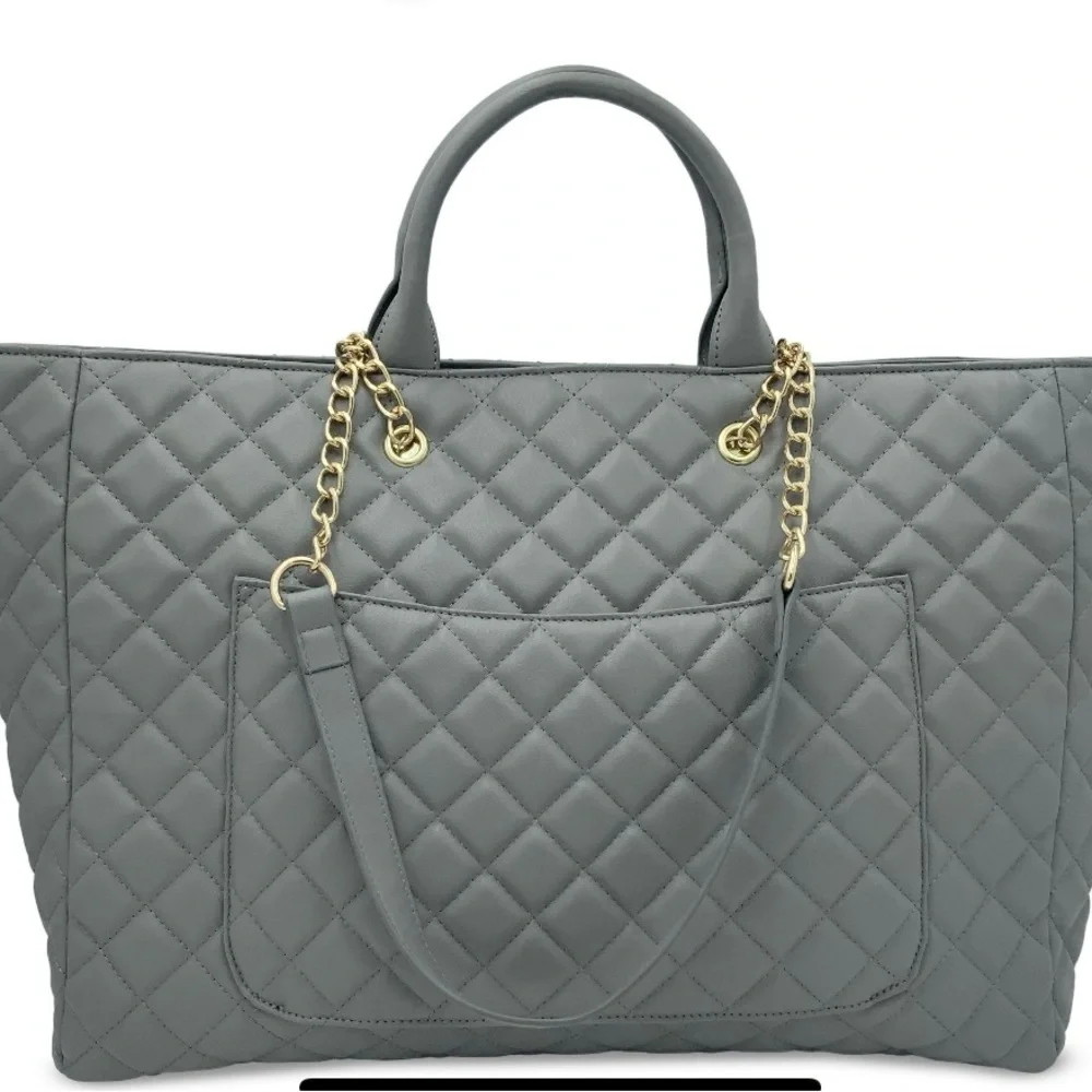 Gilda Paris Large Quilted Tote Grey with old Accents - Picture 2 of 5
